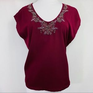 Dalia Embellished V neck blouse Popover sz XL